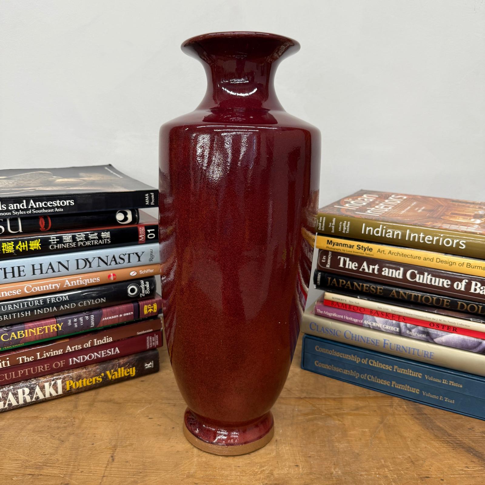 Deep Red Glazed Ceramic Vase with Tall Flared Form, SKU , image 3