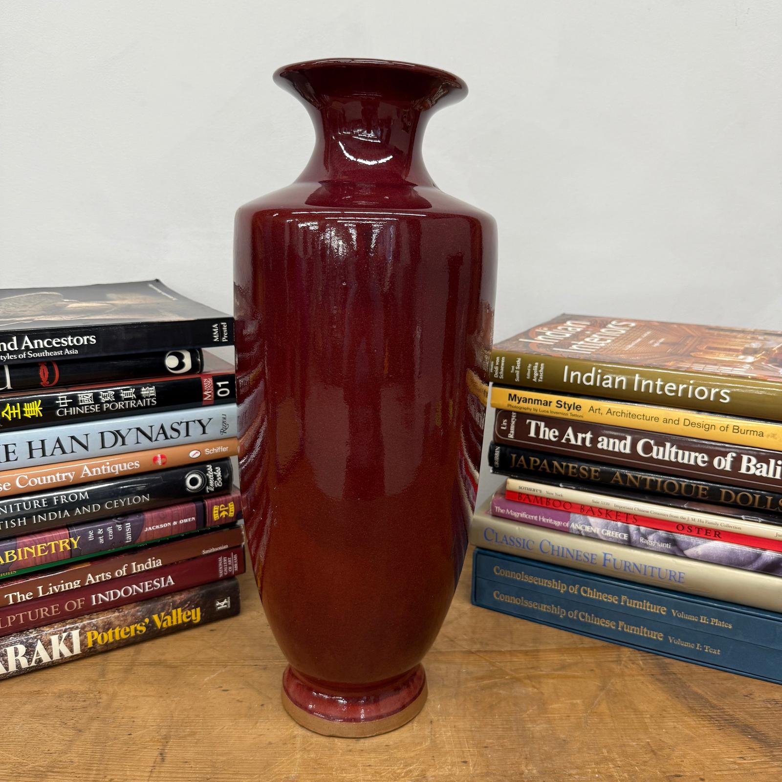 Deep Red Glazed Ceramic Vase with Tall Flared Form, SKU , image 4