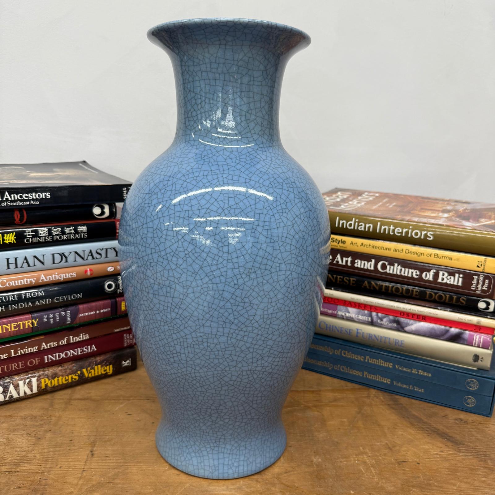 Elegant Blue Ceramic Vase with Intricate Crackle Design, SKU , image 2