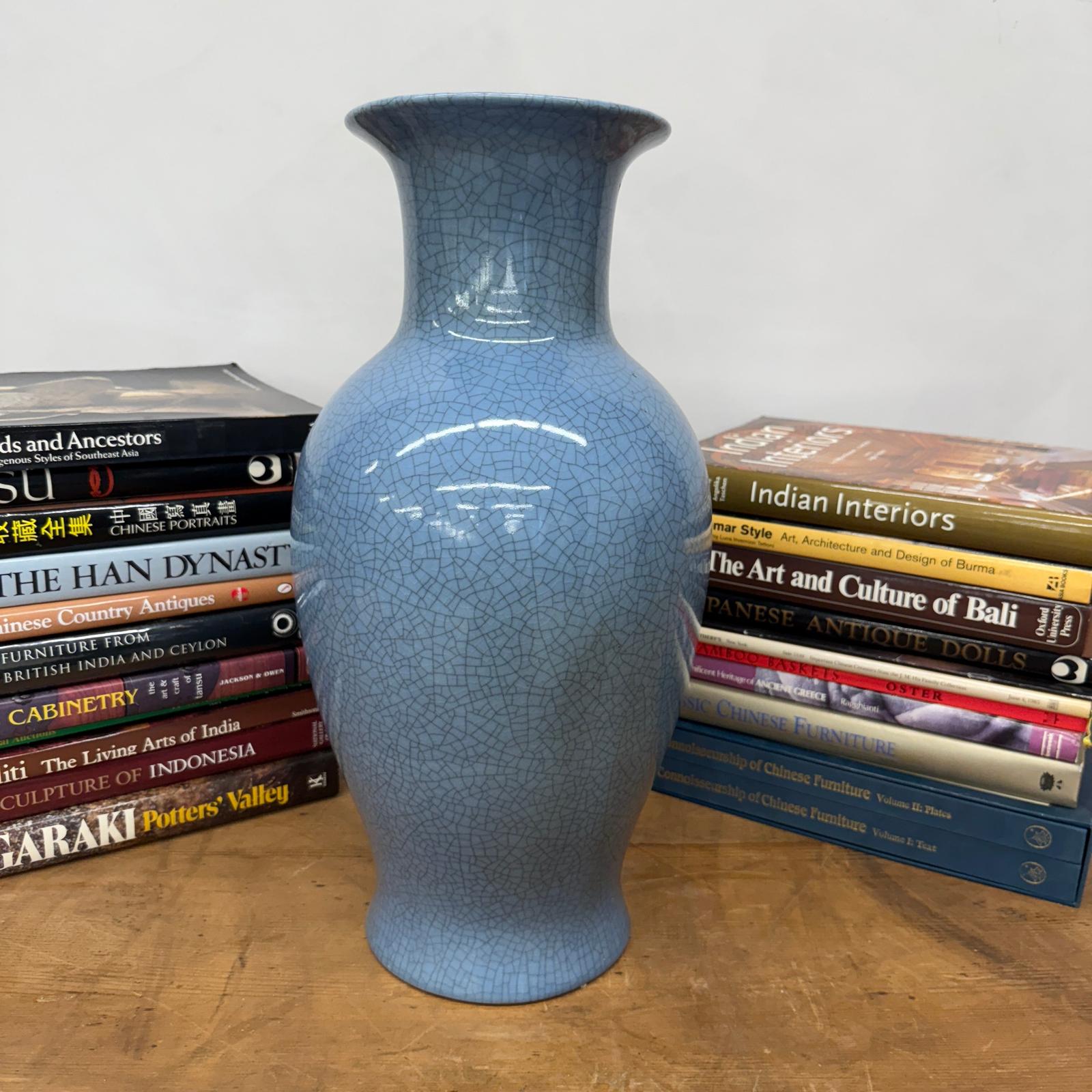 Elegant Blue Ceramic Vase with Intricate Crackle Design, SKU , image 3