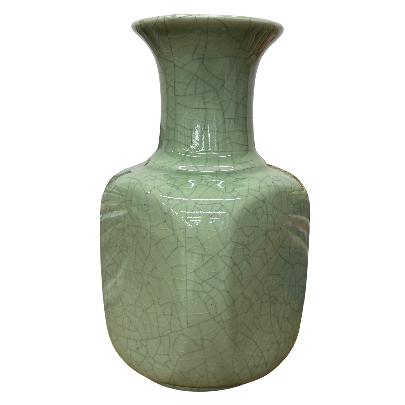 Elegant Green Ceramic Vase with Intricate Crackle Finish, SKU , image 1
