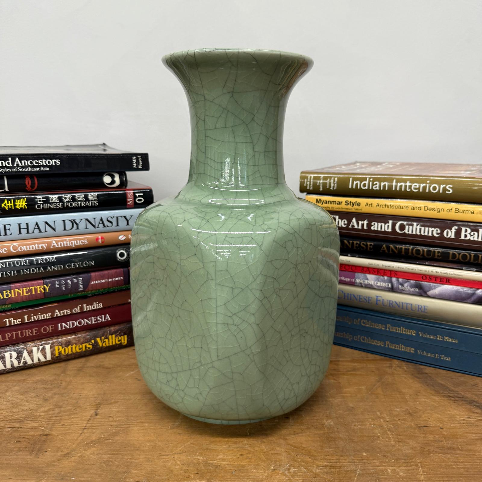 Elegant Green Ceramic Vase with Intricate Crackle Finish, SKU , image 2