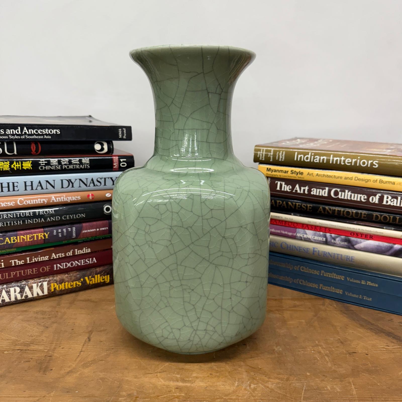 Elegant Green Ceramic Vase with Intricate Crackle Finish, SKU , image 3