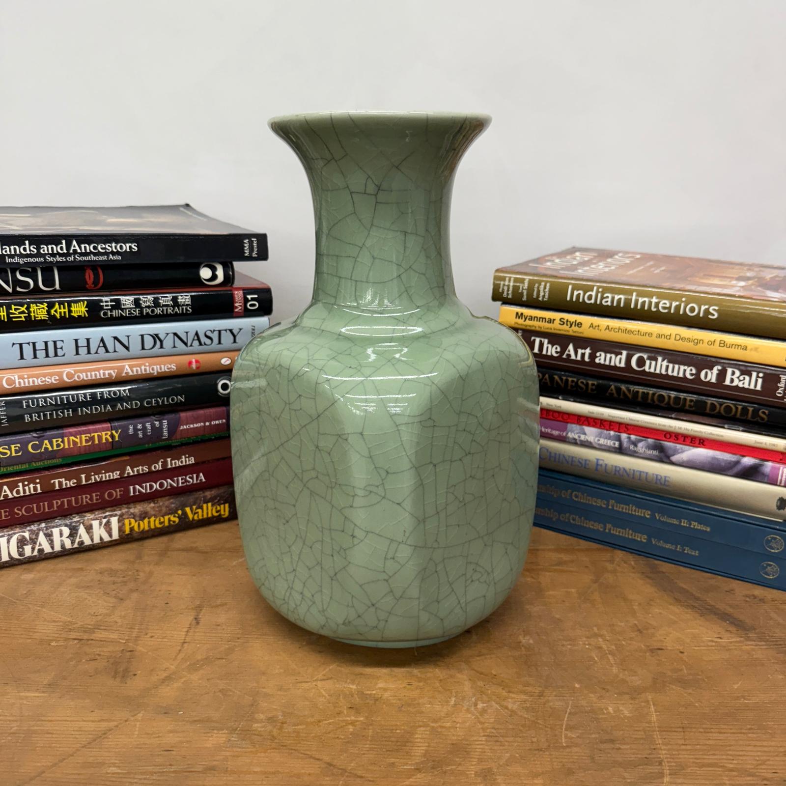 Elegant Green Ceramic Vase with Intricate Crackle Finish, SKU , image 4