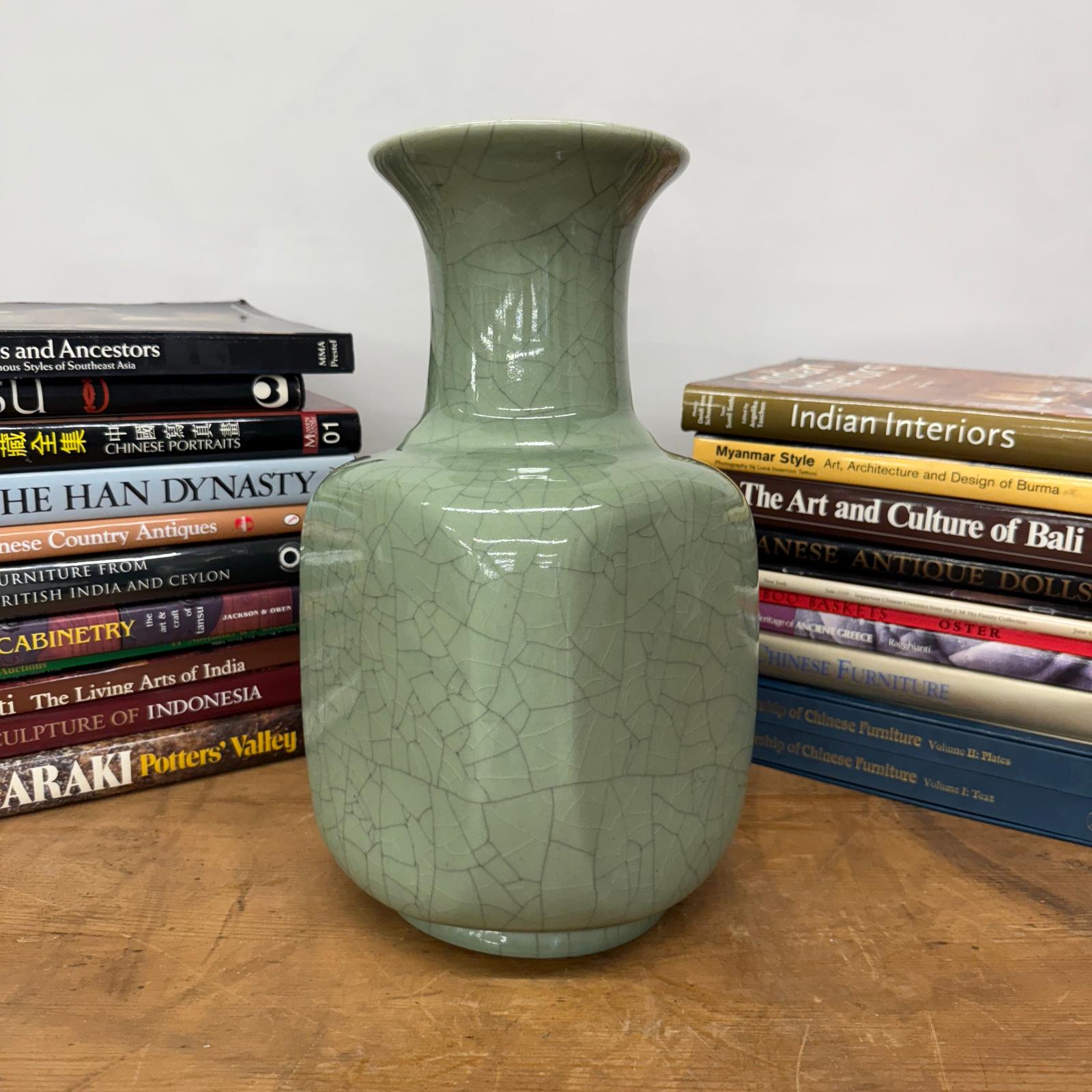 Elegant Green Ceramic Vase with Intricate Crackle Finish, SKU , image 5