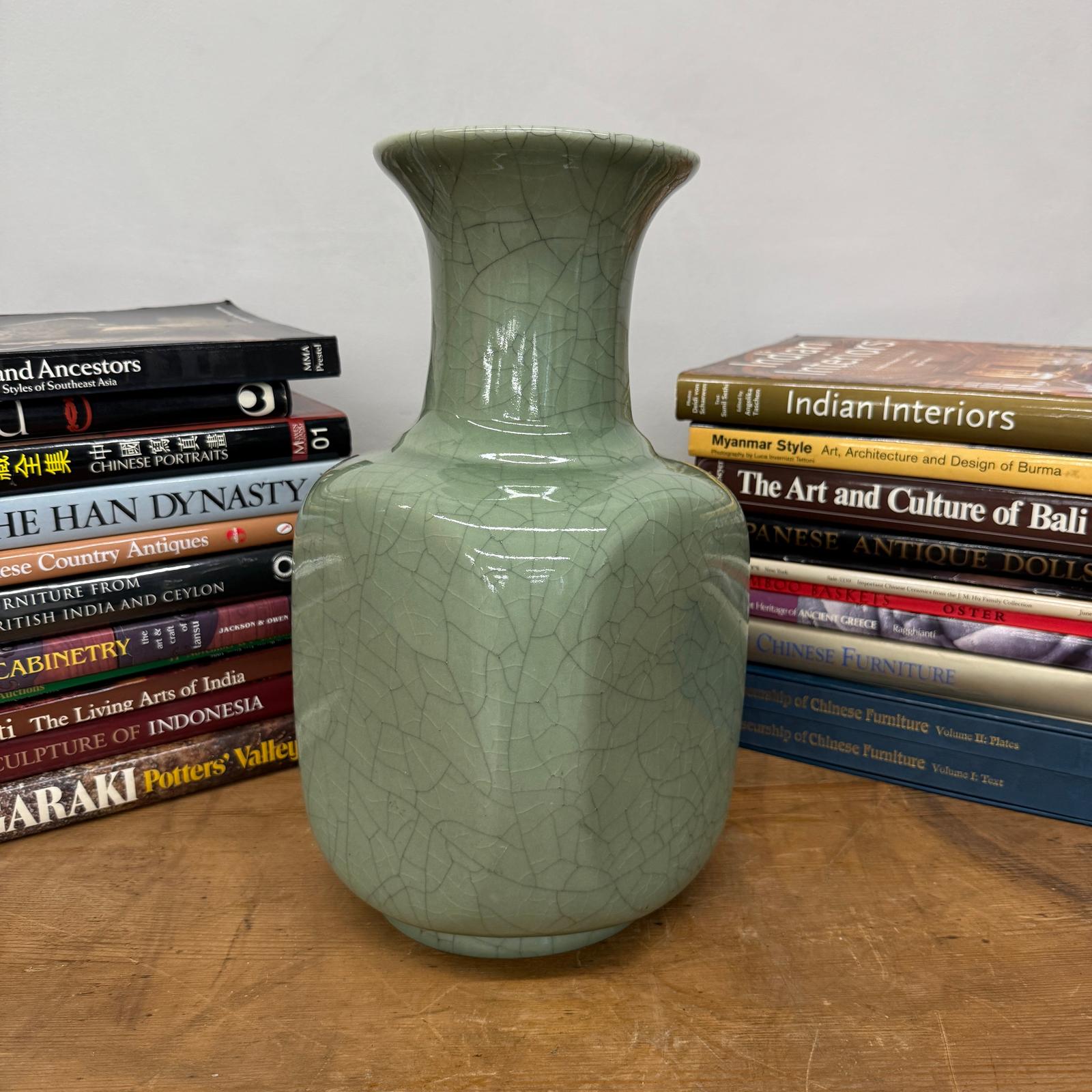 Elegant Green Ceramic Vase with Intricate Crackle Finish, SKU , image 6