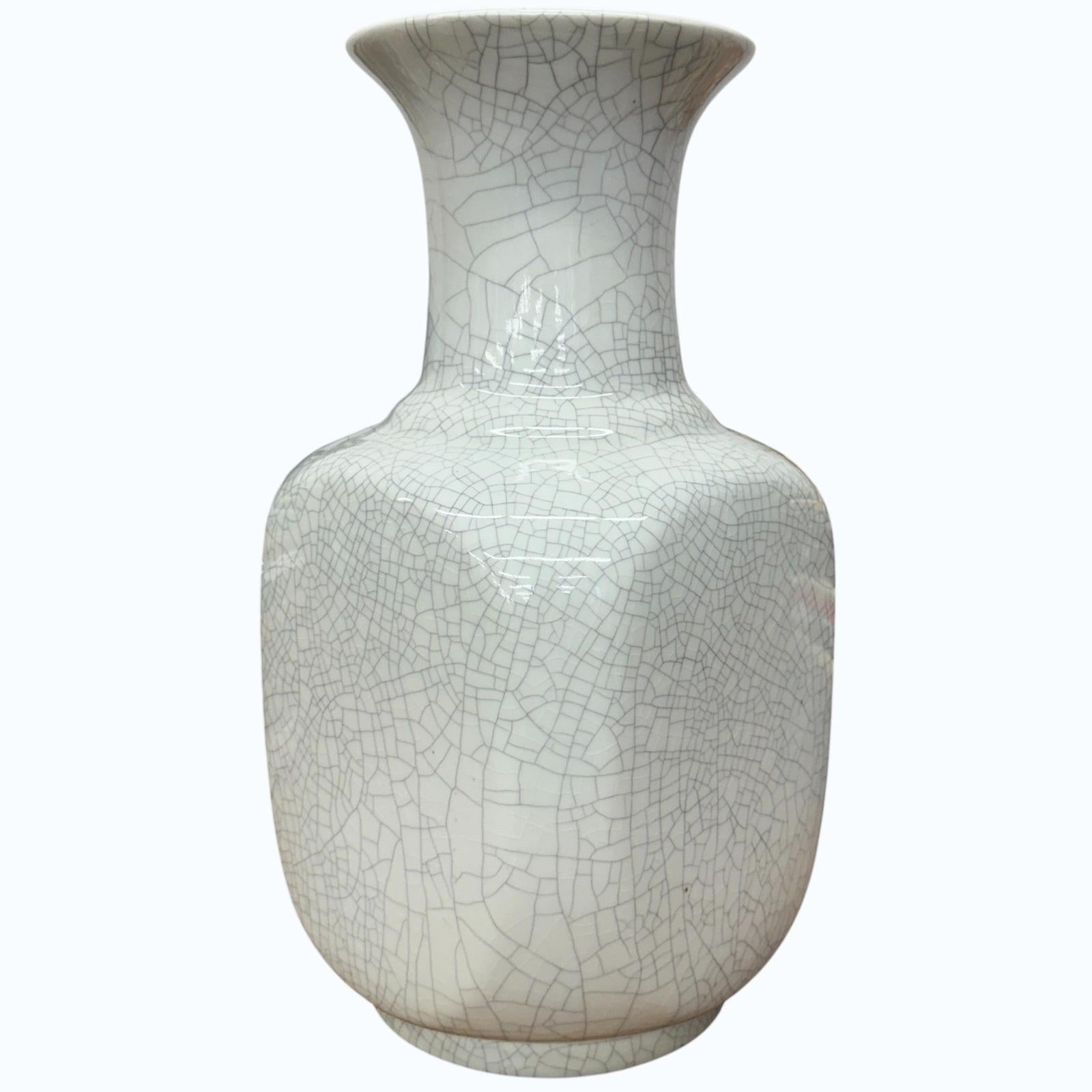 Elegant White Ceramic Vase with Intricate Crackle Finish, SKU , image 1