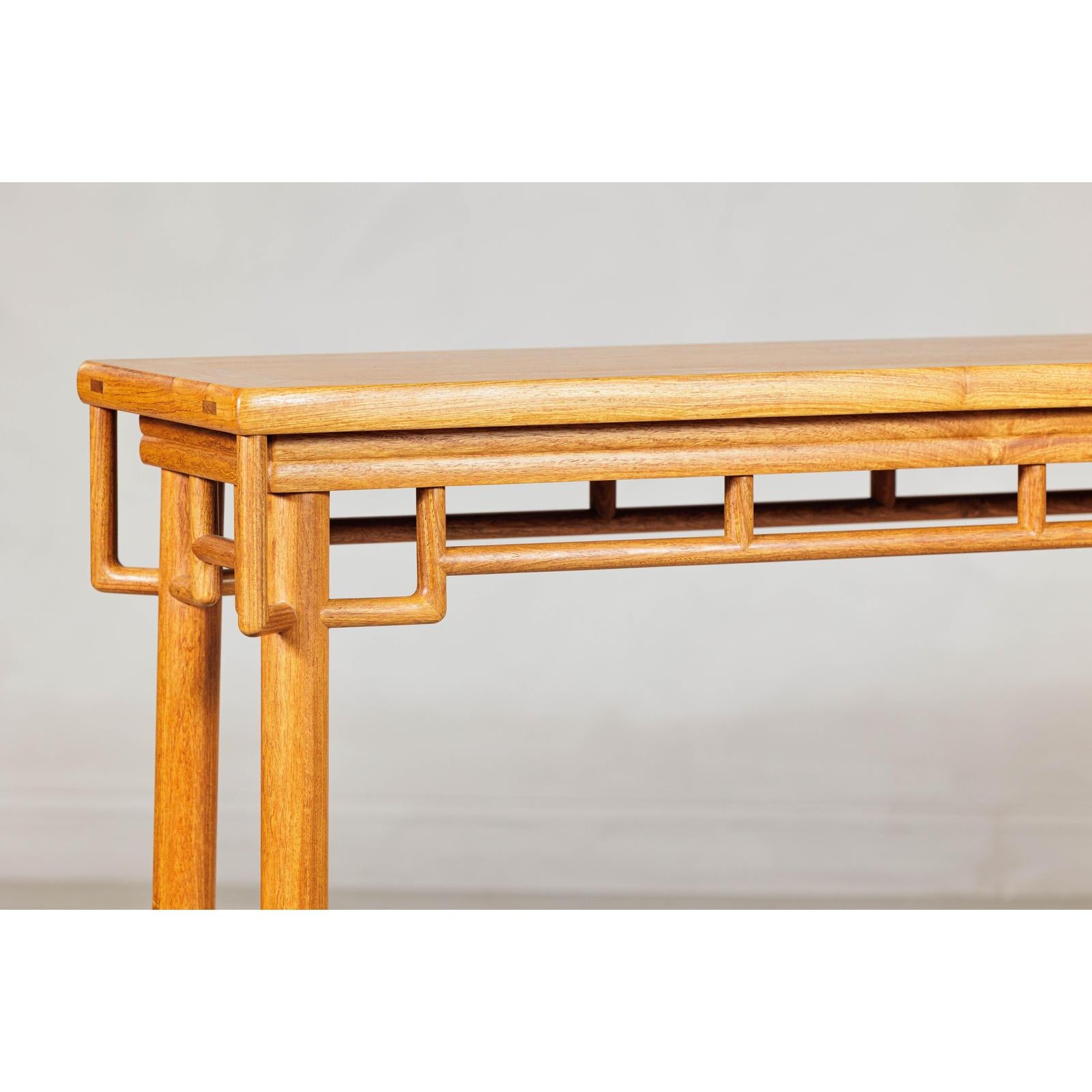 Elm Wood Console Table with Humpback-Form Stretcher and Openwork Details-10. Asian &amp; Chinese Furniture, Art, Antiques, Vintage Home Décor for sale at FEA Home