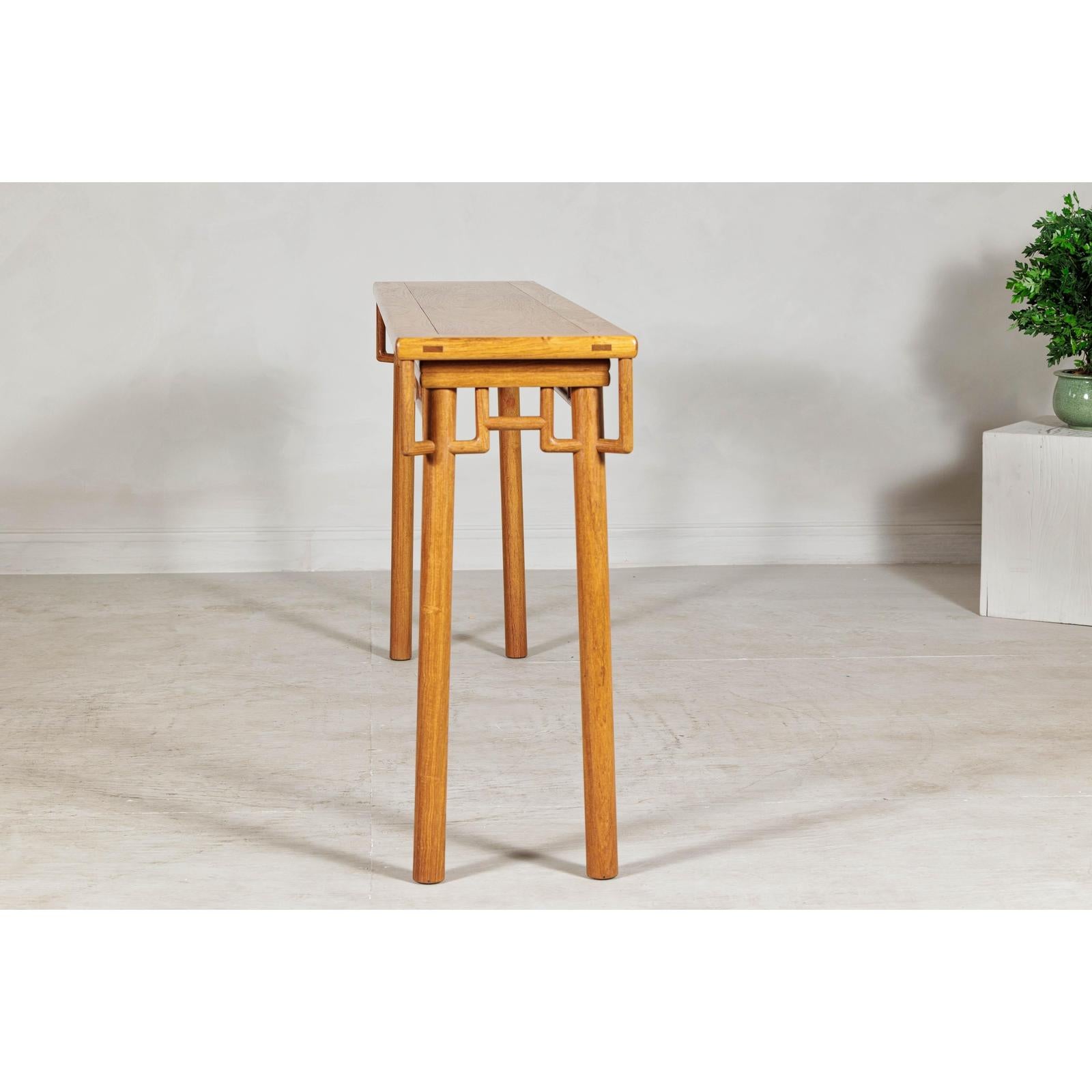 Elm Wood Console Table with Humpback-Form Stretcher and Openwork Details-11. Asian &amp; Chinese Furniture, Art, Antiques, Vintage Home Décor for sale at FEA Home