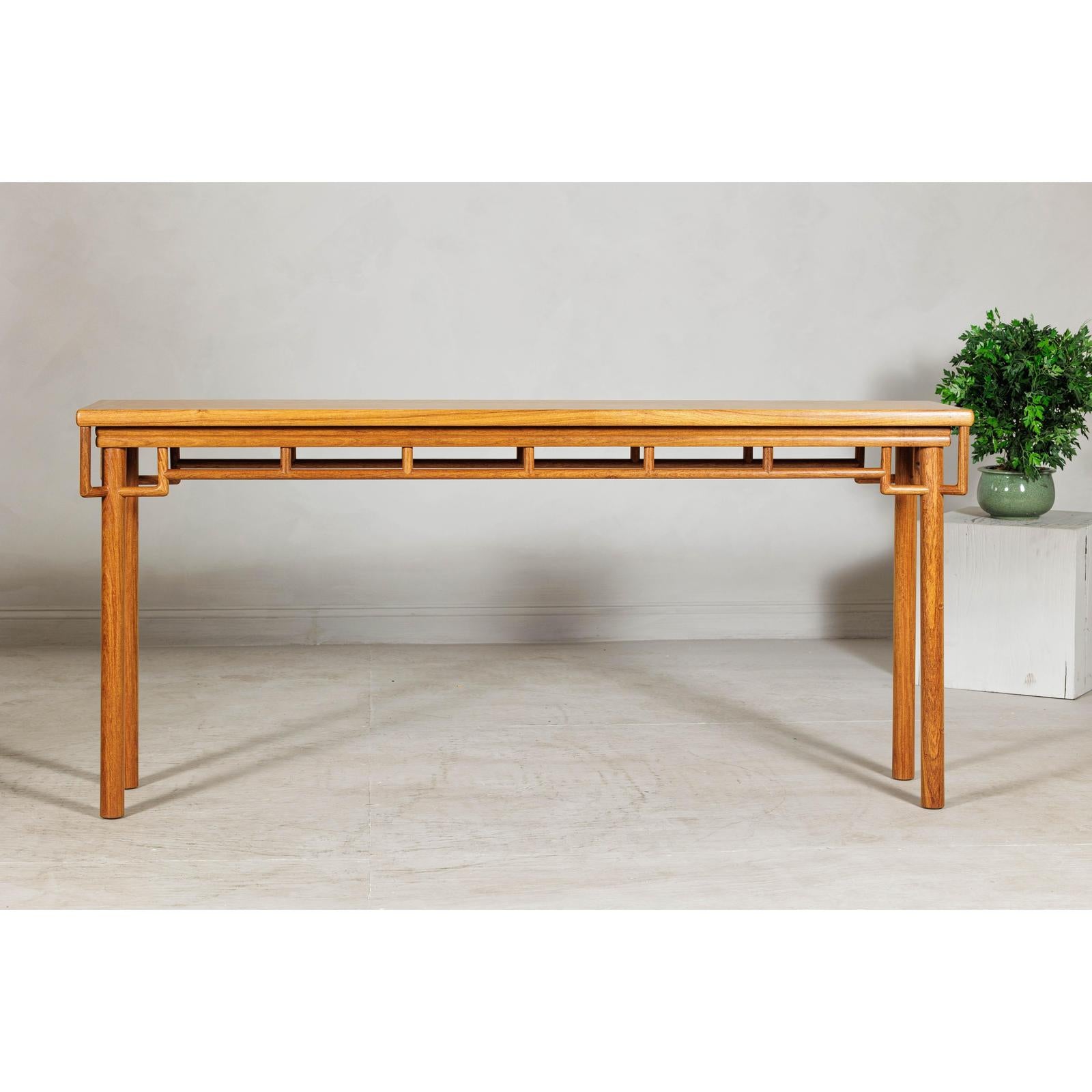 Elm Wood Console Table with Humpback-Form Stretcher and Openwork Details-12. Asian &amp; Chinese Furniture, Art, Antiques, Vintage Home Décor for sale at FEA Home