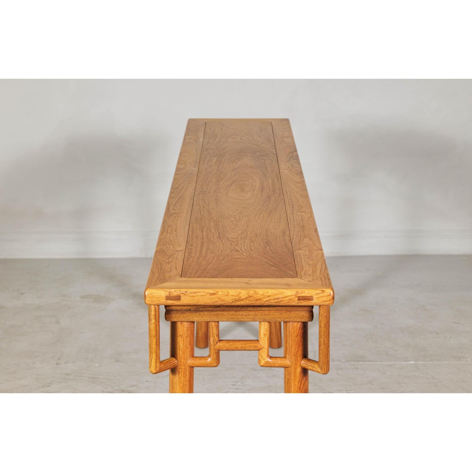 Elm Wood Console Table with Humpback-Form Stretcher and Openwork Details-14. Asian &amp; Chinese Furniture, Art, Antiques, Vintage Home Décor for sale at FEA Home