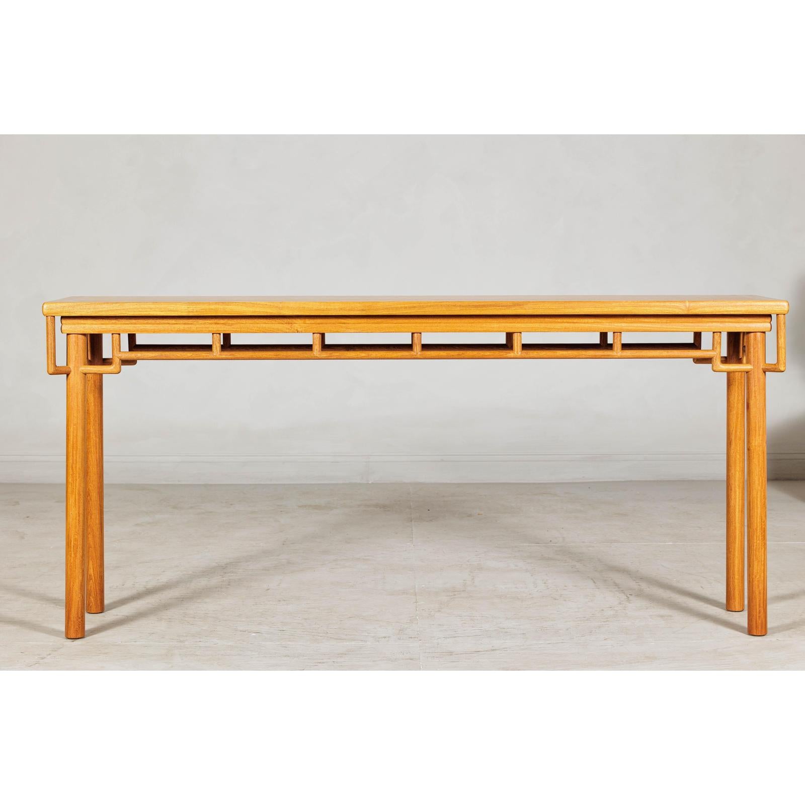 Elm Wood Console Table with Humpback-Form Stretcher and Openwork Details-15. Asian &amp; Chinese Furniture, Art, Antiques, Vintage Home Décor for sale at FEA Home