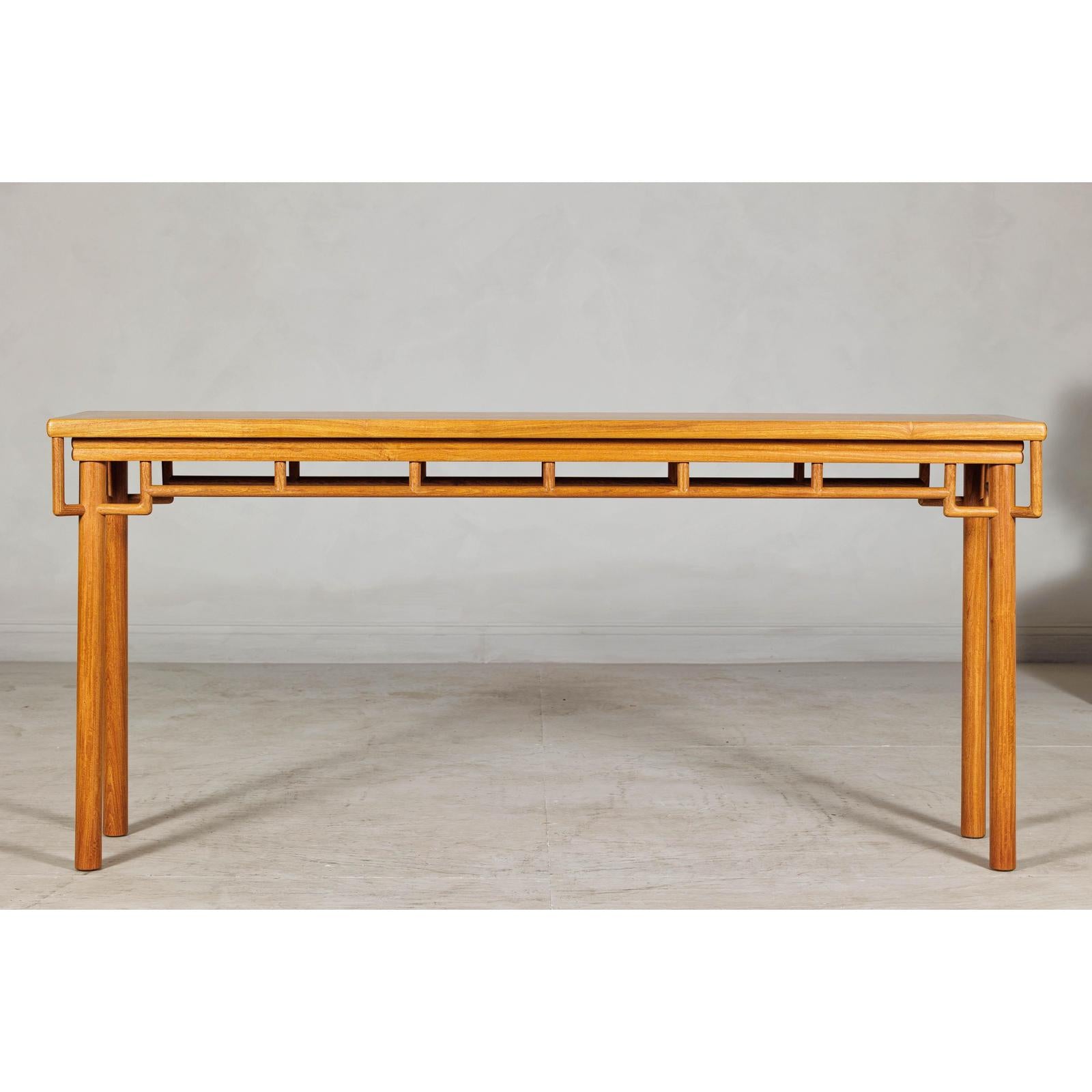 Elm Wood Console Table with Humpback-Form Stretcher and Openwork Details-2. Asian & Chinese Furniture, Art, Antiques, Vintage Home Décor for sale at FEA Home
