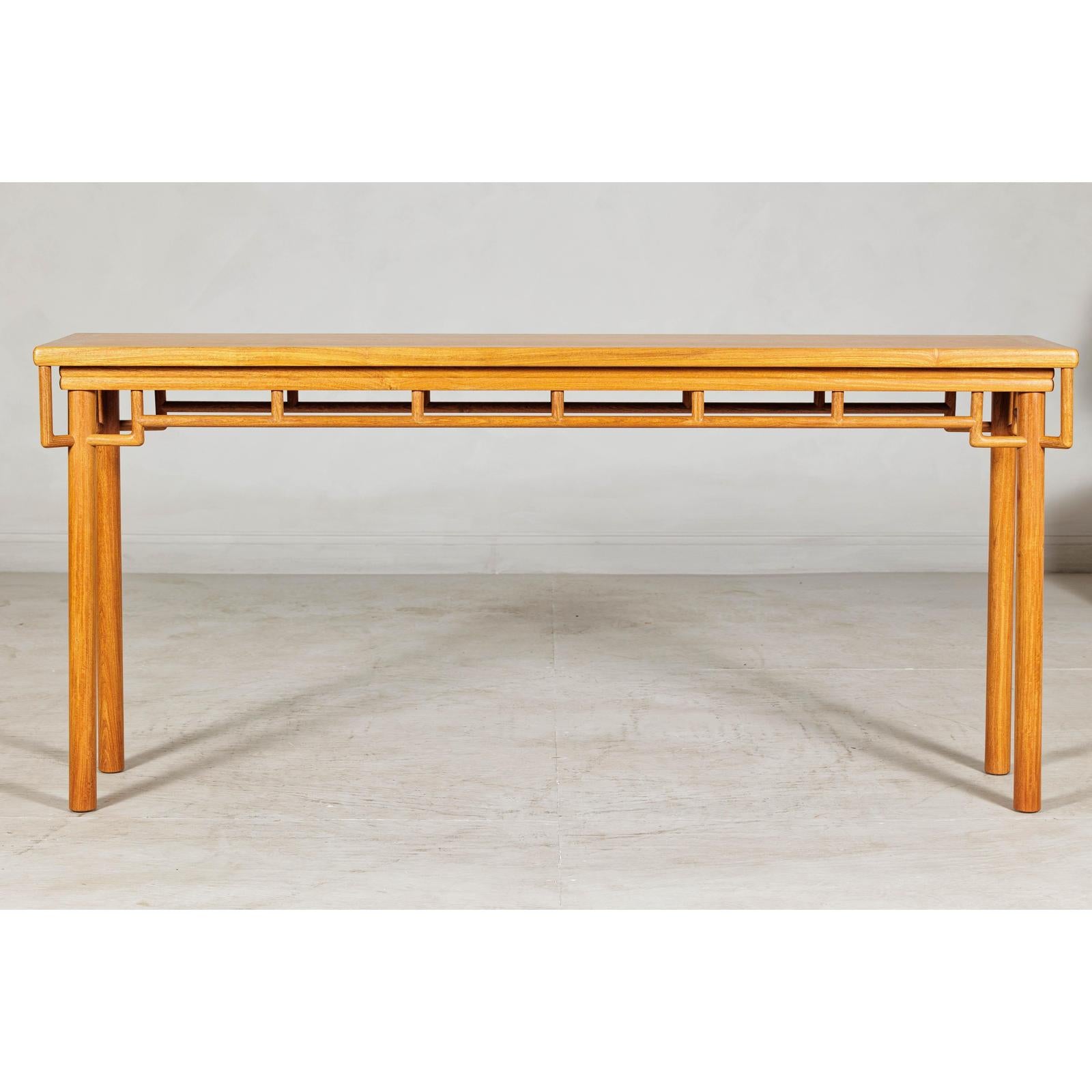 Elm Wood Console Table with Humpback-Form Stretcher and Openwork Details-3. Asian &amp; Chinese Furniture, Art, Antiques, Vintage Home Décor for sale at FEA Home