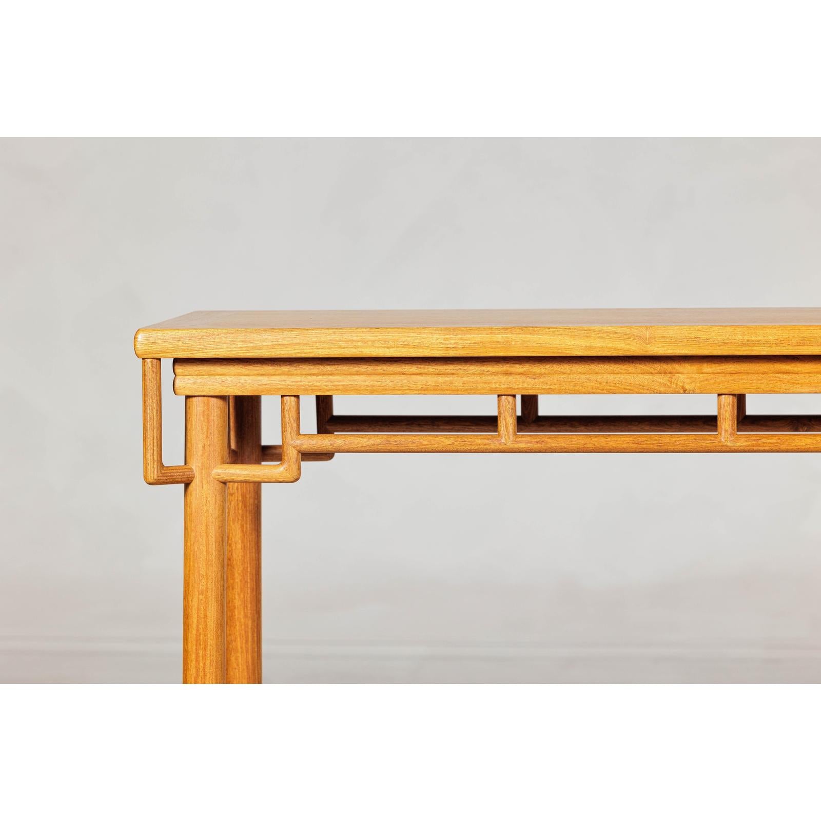 Elm Wood Console Table with Humpback-Form Stretcher and Openwork Details-4. Asian &amp; Chinese Furniture, Art, Antiques, Vintage Home Décor for sale at FEA Home