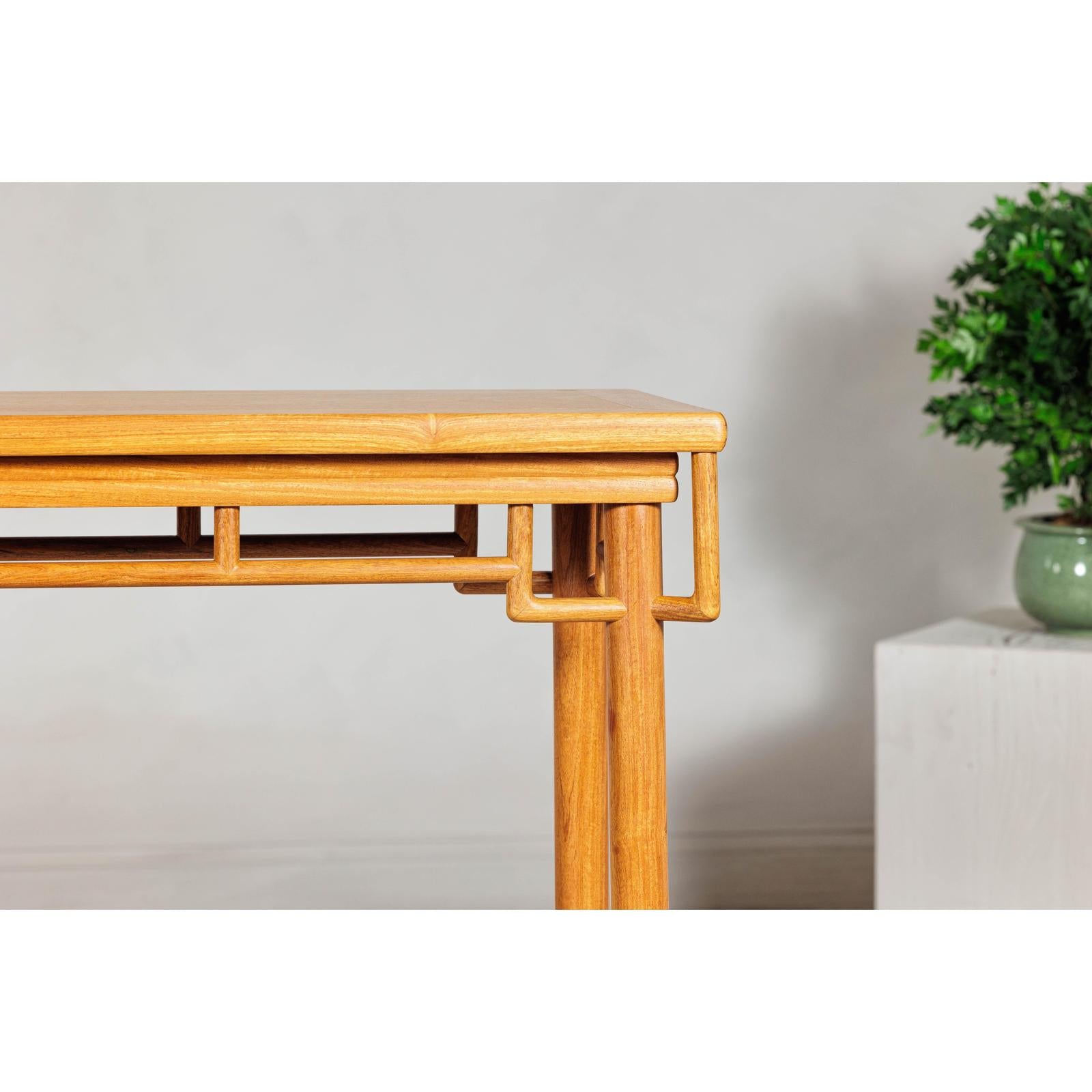 Elm Wood Console Table with Humpback-Form Stretcher and Openwork Details-5. Asian &amp; Chinese Furniture, Art, Antiques, Vintage Home Décor for sale at FEA Home