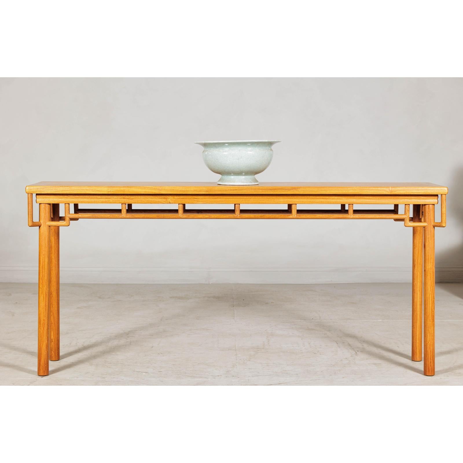 Elm Wood Console Table with Humpback-Form Stretcher and Openwork Details-7. Asian &amp; Chinese Furniture, Art, Antiques, Vintage Home Décor for sale at FEA Home