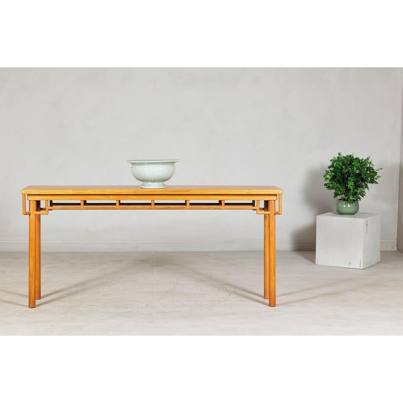 Elm Wood Console Table with Humpback-Form Stretcher and Openwork Details-8. Asian &amp; Chinese Furniture, Art, Antiques, Vintage Home Décor for sale at FEA Home