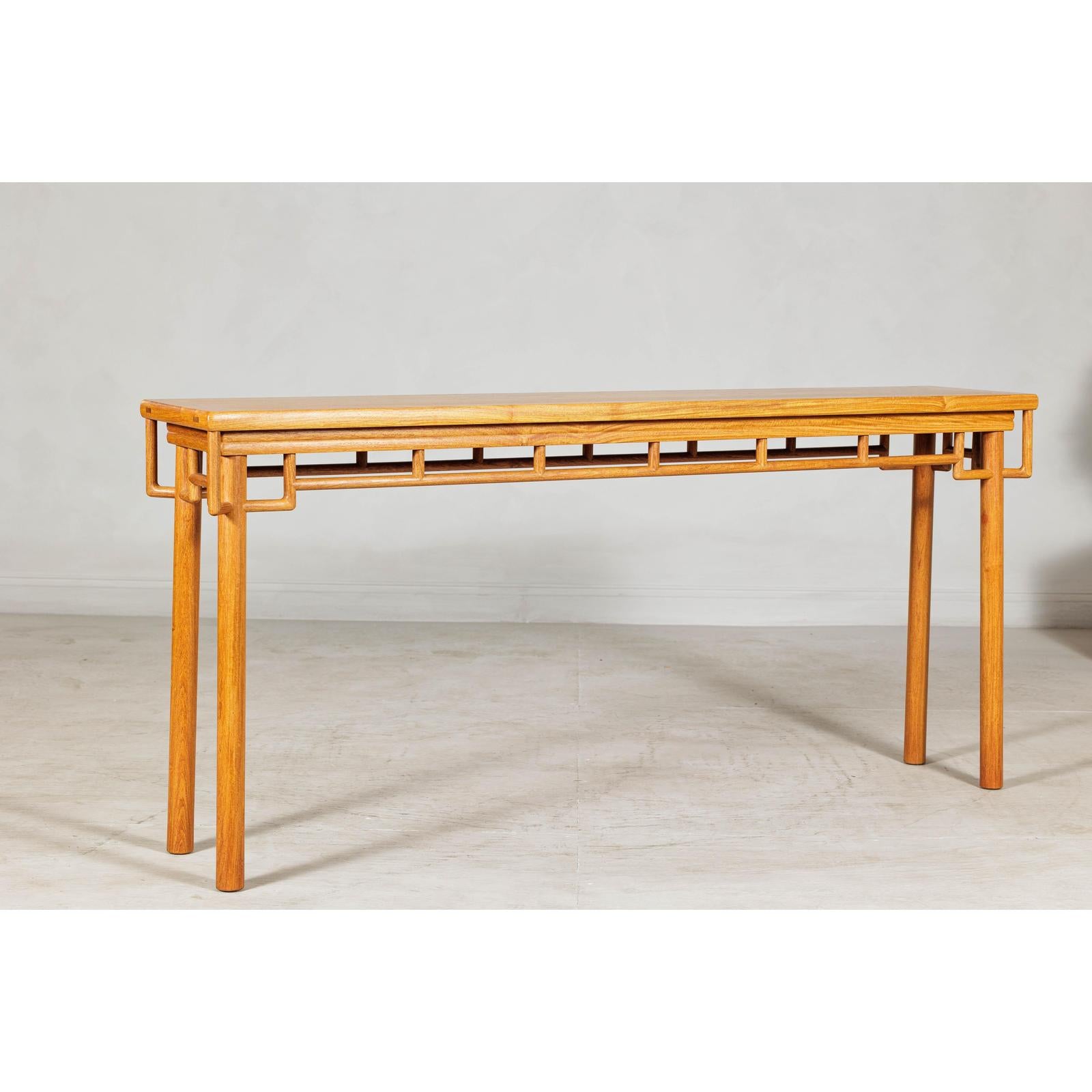 Elm Wood Console Table with Humpback-Form Stretcher and Openwork Details-9. Asian &amp; Chinese Furniture, Art, Antiques, Vintage Home Décor for sale at FEA Home