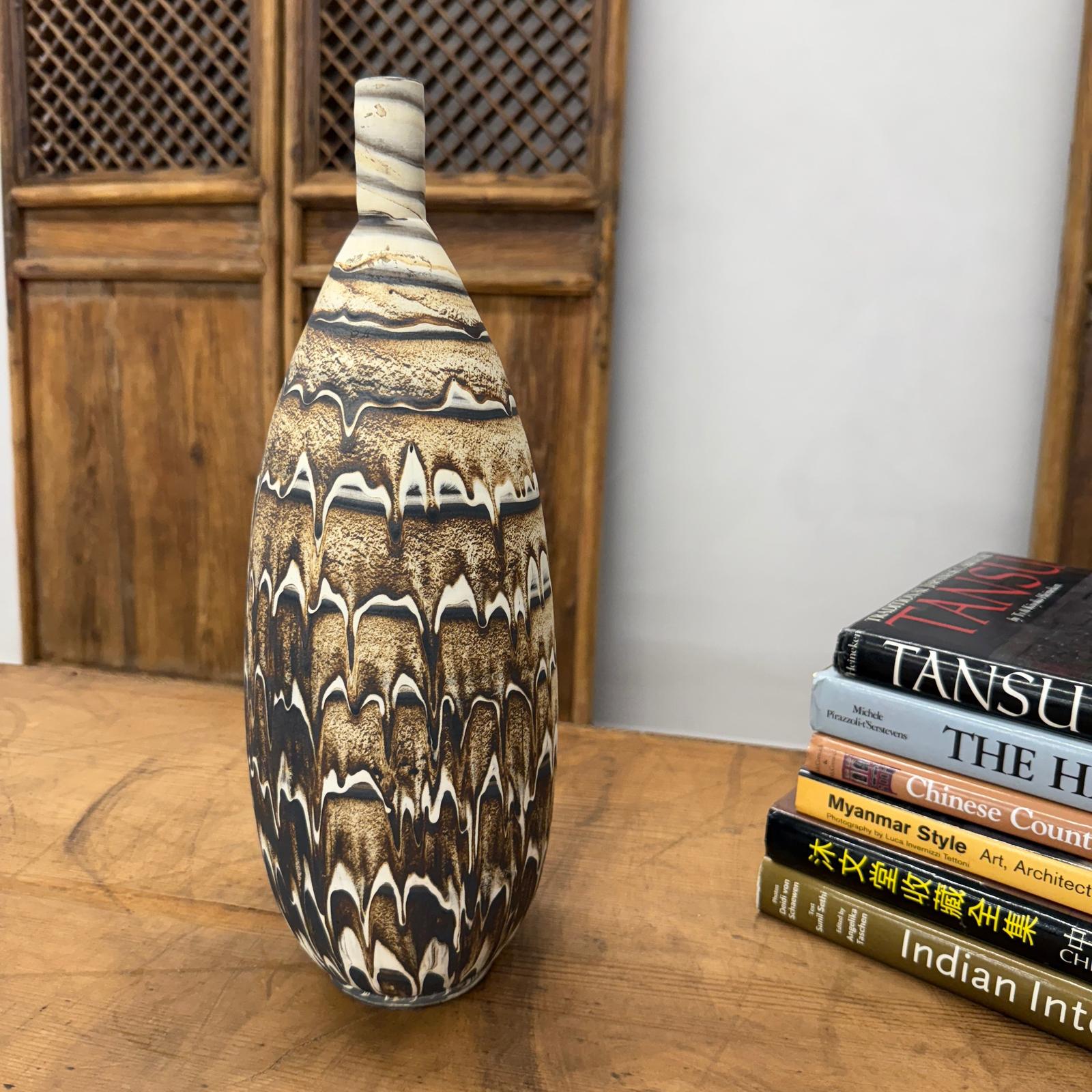 Elongated Brown, White &amp; Black Drip Prem Vase - FEA Home