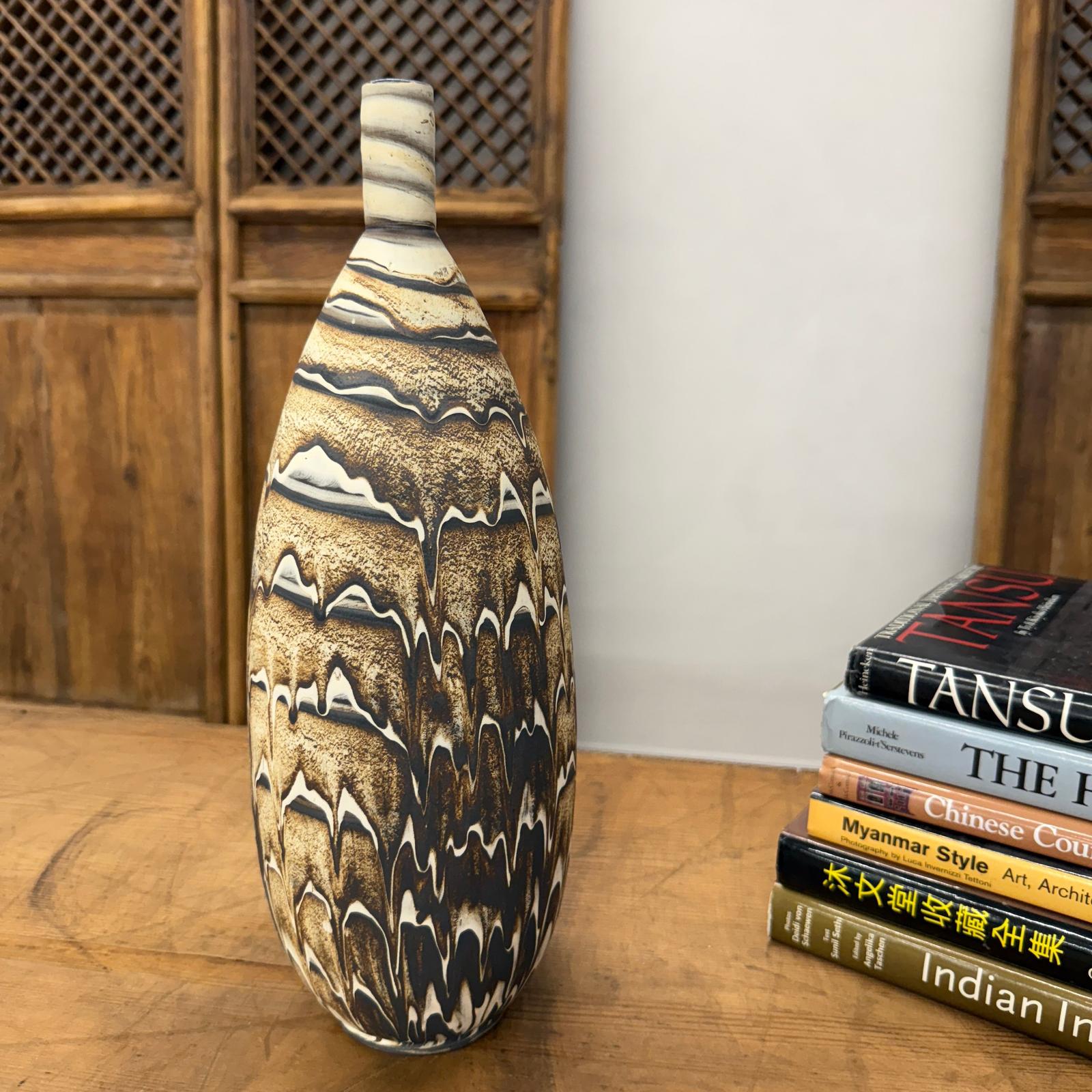 Elongated Brown, White &amp; Black Drip Prem Vase - FEA Home
