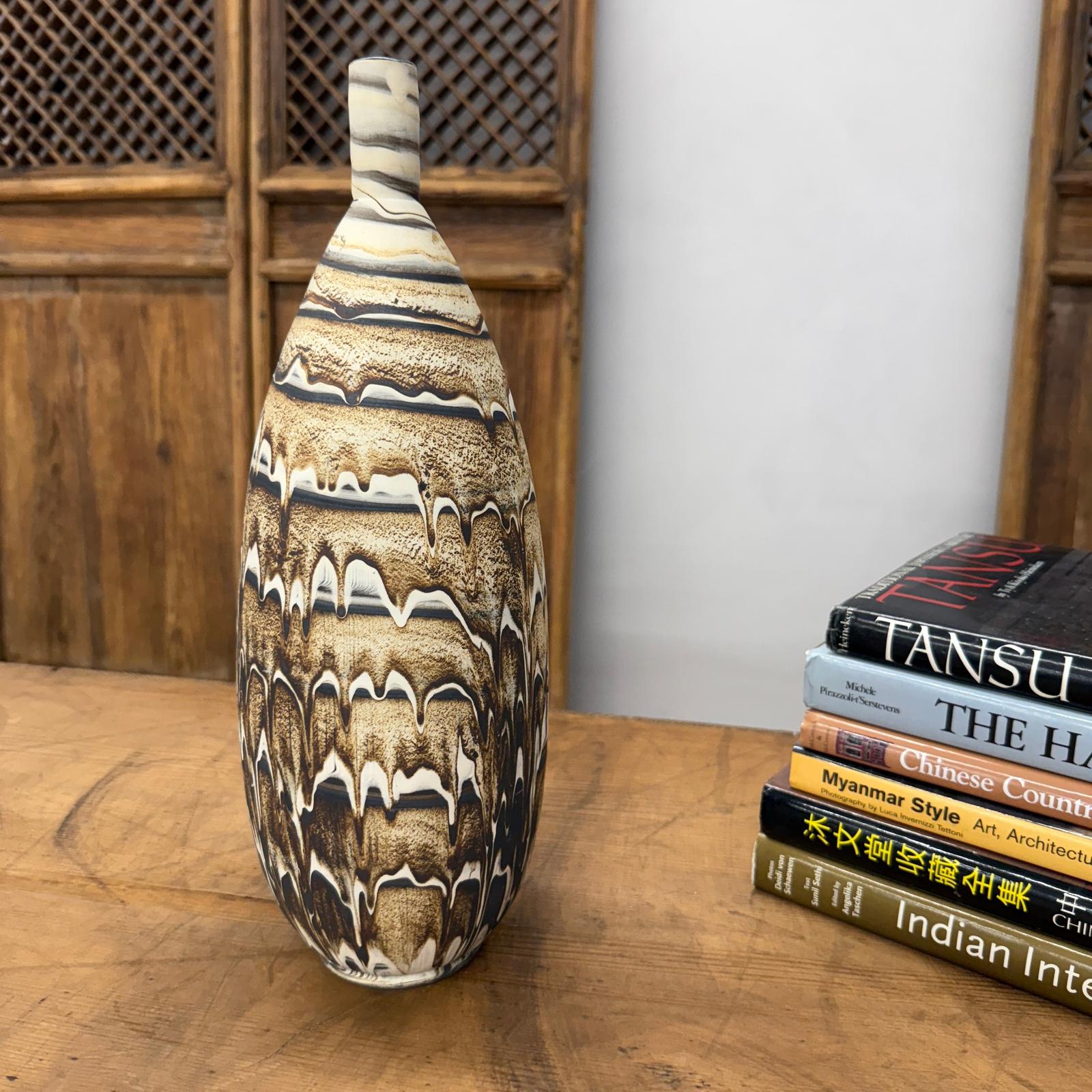 Elongated Brown, White &amp; Black Drip Prem Vase - FEA Home