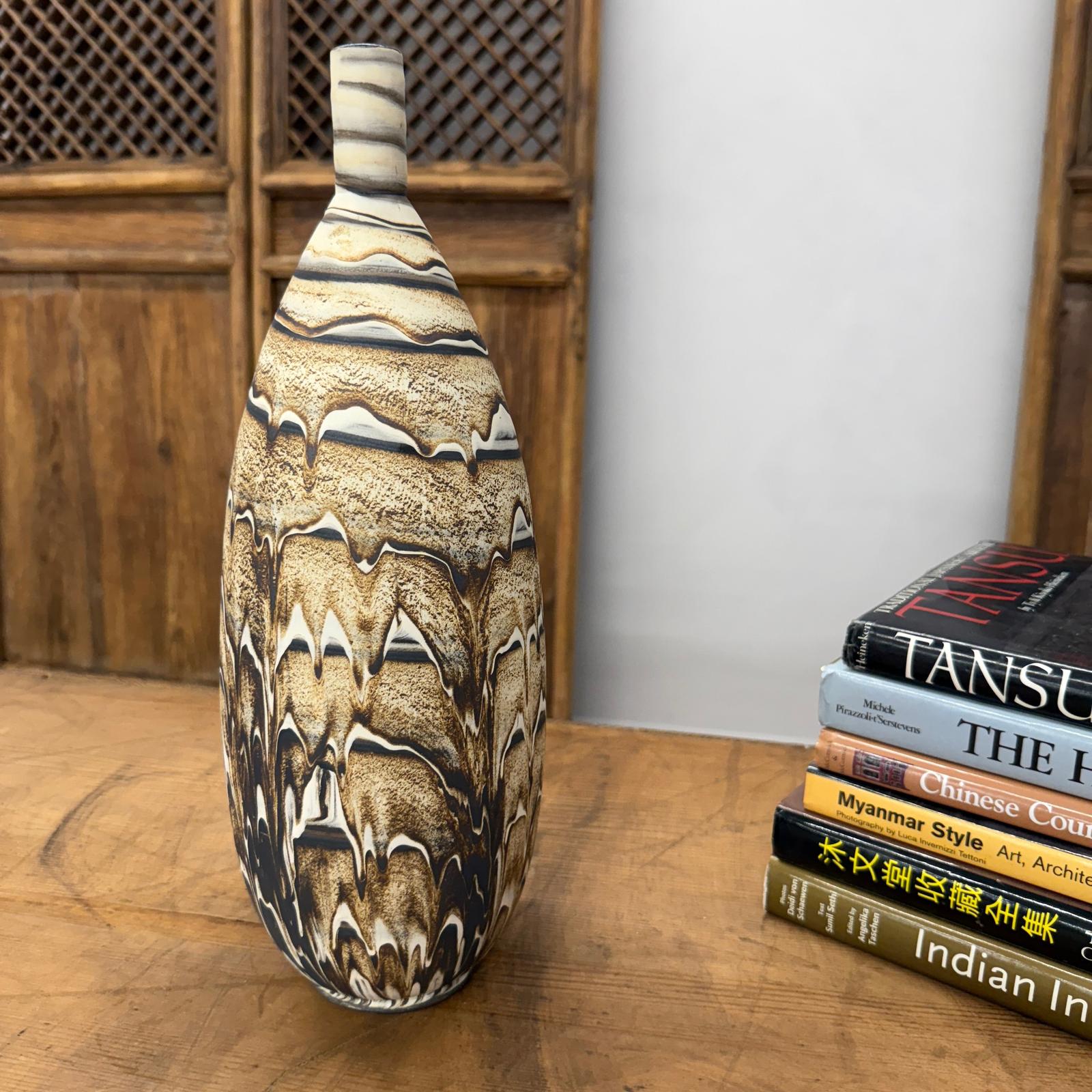 Elongated Brown, White &amp; Black Drip Prem Vase - FEA Home
