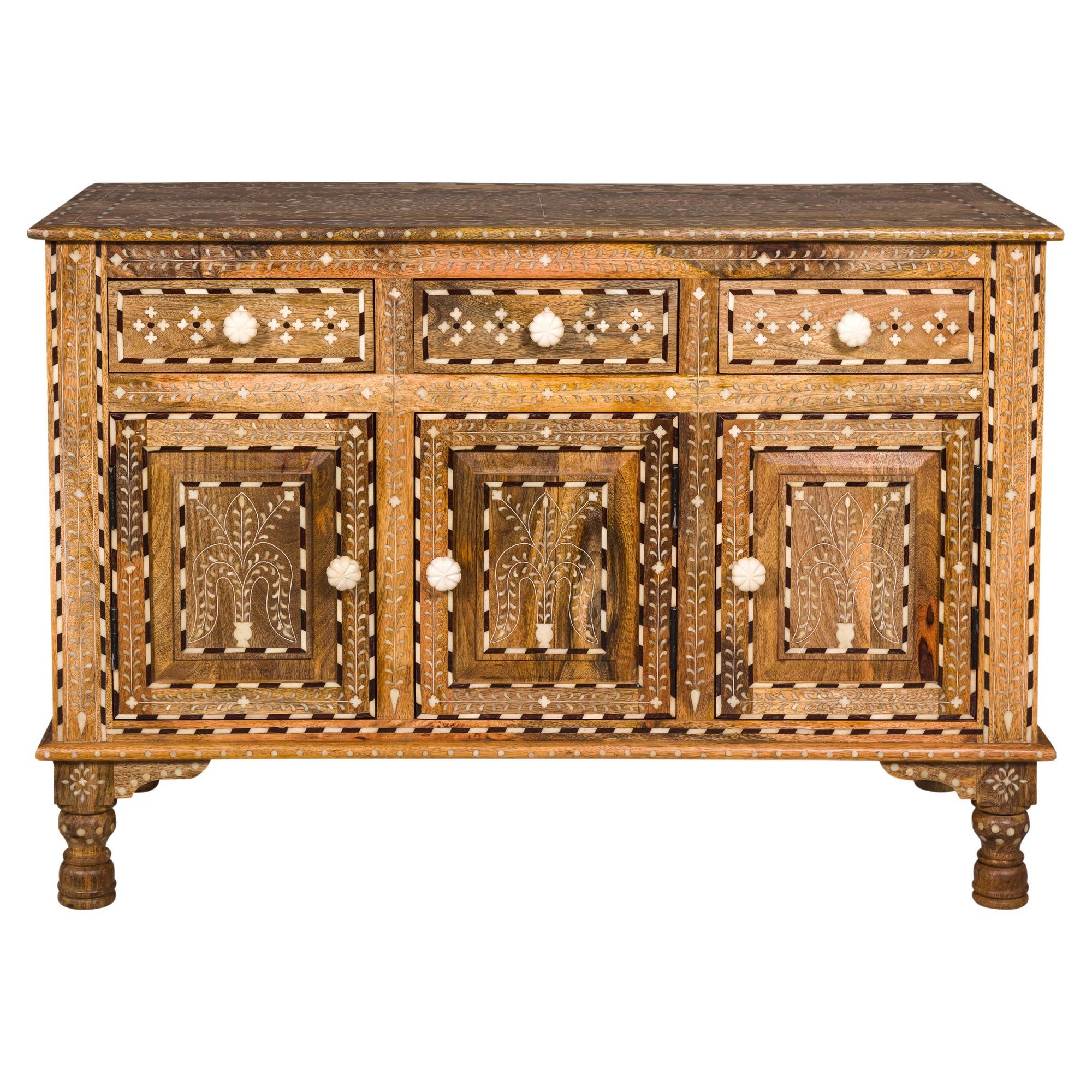 Anglo Style Mango Wood Buffet with Geometric Bone Inlay-21. Asian &amp; Chinese Furniture, Art, Antiques, Vintage Home Décor for sale at FEA Home