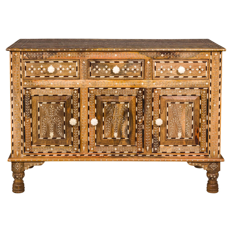 Anglo Style Mango Wood Buffet with Geometric Bone Inlay-YN8005-21. Asian & Chinese Furniture, Art, Antiques, Vintage Home Décor for sale at FEA Home