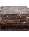 Old Chinese Lacquered Fabric over Wood Box with Calligraphy and Iron Braces