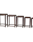 Set of Five Small Size Dark Rosewood Nesting Tables with Humpback Stretchers