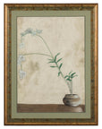 Midcentury Japanese Minimalist Botanical Print in Custom Gold Frame under Glass