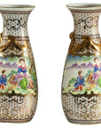 Pair of Vintage Small Porcelain Vases with Hand-Painted Pastoral Scenes