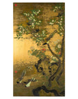 Painted Asian Metal Wall Art with Birds Perched on Foliage and Vibrant Blooms