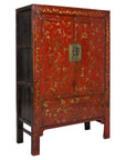 Antique Qing Dynasty Red Lacquer Cabinet with Gilt Decoration, 19th Century