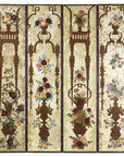 Vintage Chinoiserie Hand-Painted Floral Four-Panel Folding Screen Divider