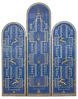 Art Deco Revival Folding Screen with Gilded Gazelles on Cobalt Blue Panels