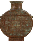 Vintage Bronze Bottle with Etched Motifs and Aged Green Patina, Han Style