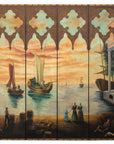 Vintage Venetian Scene Four-Panel Folding Screen with Nautical Motifs