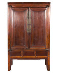 Elm Brown Lacquer Cabinet with Bronze Hardware and Shelves, Late Qing Dynasty