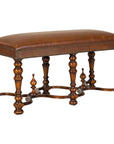 Theodore Alexander Louis XIII Style Leather Bench with Turned Hardwood Legs