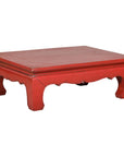Red Lacquer Low Kang Table with Curved Legs and Scalloped Apron