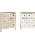 Vintage Distressed White Lacquer Apothecary Chests – Near Pair with Nine Drawers
