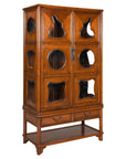 Two-Piece Hardwood Display Cabinet with Glass Paneled Cutouts