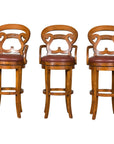 Swivel Bar Stools with Carved Backs and Faux Leather Seats – Set of Three