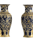 Pair of Sèvres-Inspired Cobalt Blue and Gold Porcelain Vases, Scrolling Foliage