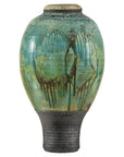 Greenish-Brown Studio Vase with Rounded Belly and Tapered Base, Signed