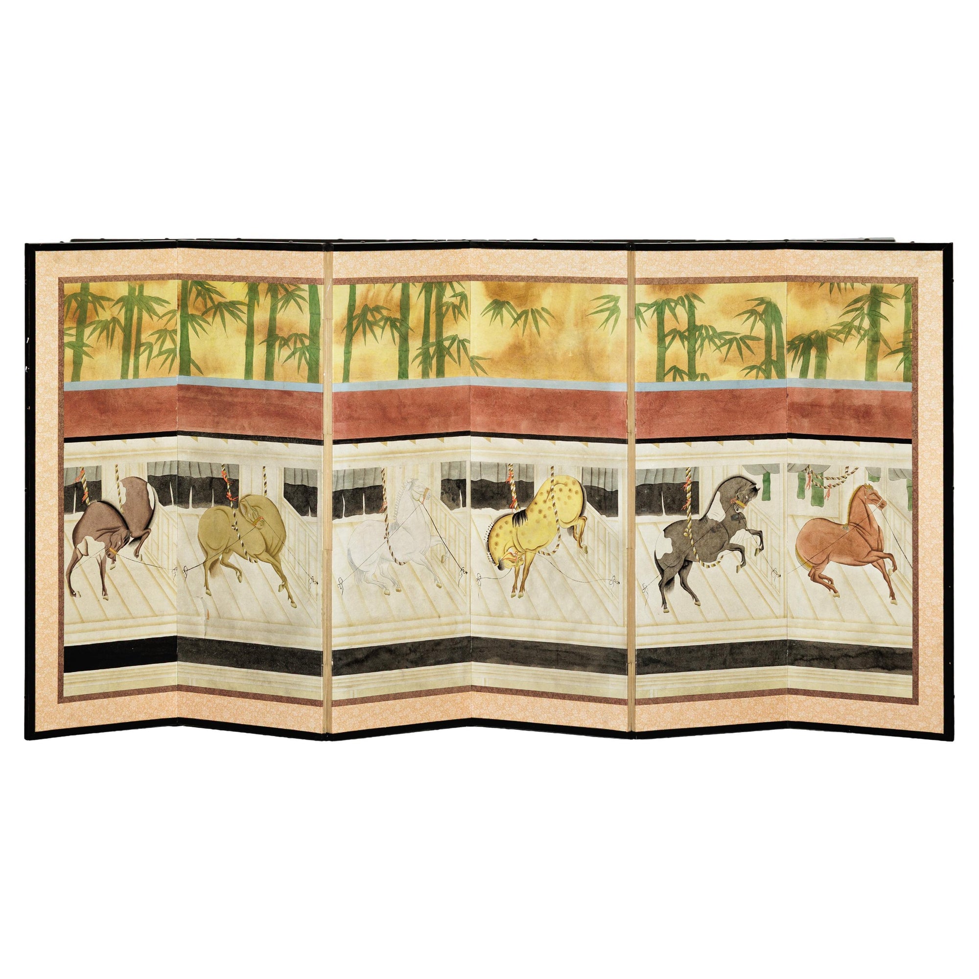Six-Panel Screen with Horses in Stable with Bamboo Backdrop, SKU , image 17