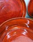 Five Nested Red Brown Wooden Storage Bowls with Lids - FEA Home