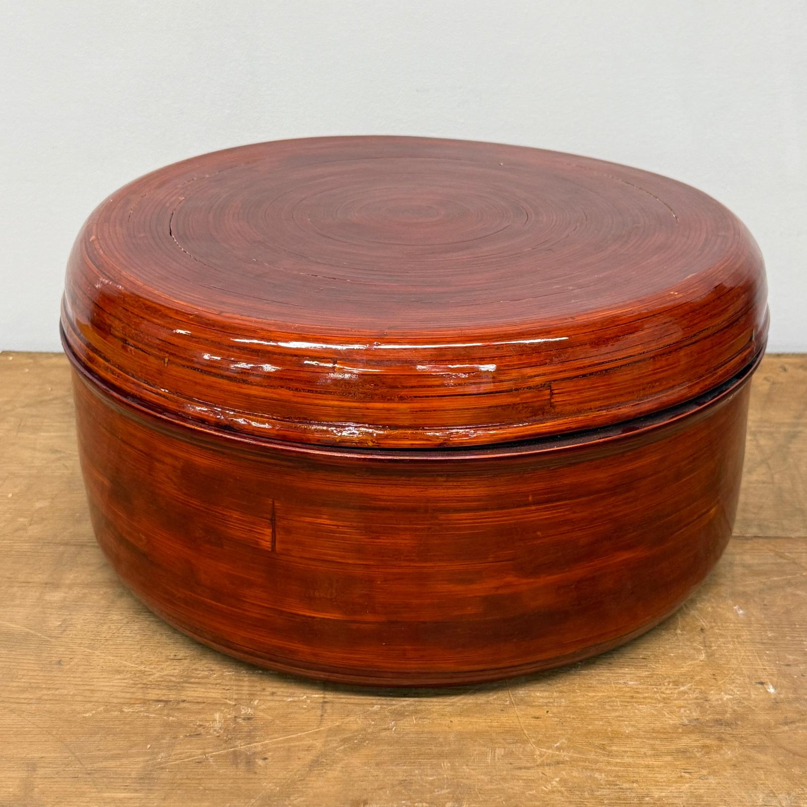 Five Nested Red Brown Wooden Storage Bowls with Lids - FEA Home